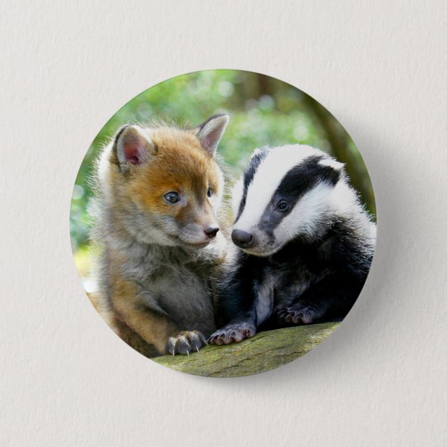 Chapa Redonda De 5 Cm Foxcub y Badger Cute! (Anverso)