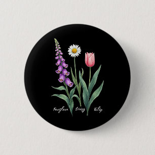Chapa Redonda De 5 Cm Foxglove Daisy Tulip Flower Design Floral Chica Ma