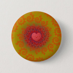 Chapa Redonda De 5 Cm Fractal amarillo y anaranjado rojo del corazón