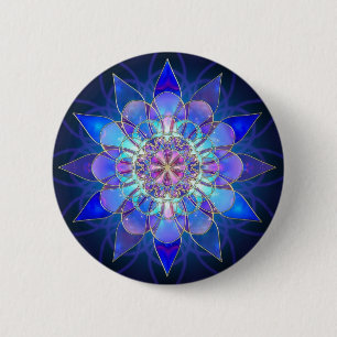 Chapa Redonda De 5 Cm Fractal azul de la mandala de la flor