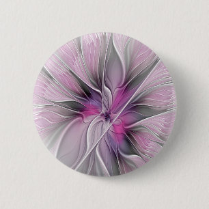 Chapa Redonda De 5 Cm Fractal floral moderno abstracto flor rosa gris