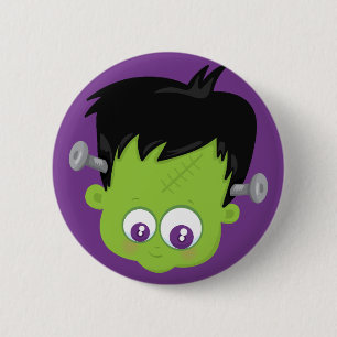 Chapa Redonda De 5 Cm Frankenstein de dibujos animados Halloween púrpura