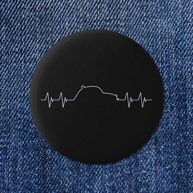 Chapa Redonda De 5 Cm Frecuencia de pulso del latido del coche Oldtimer  (2CV Button in Black with a White Pulse Illustration)