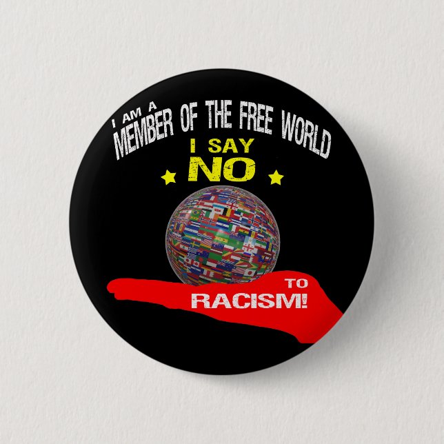 Chapa Redonda De 5 Cm Free World, no to racism (Anverso)