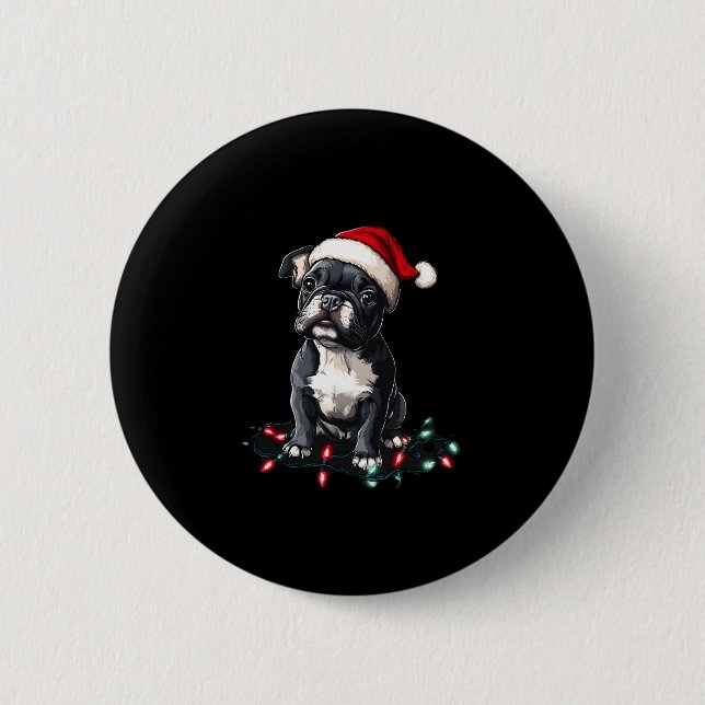 Chapa Redonda De 5 Cm French Bulldog Christmas Lights Xmas Dogs Gifts Me (Anverso)