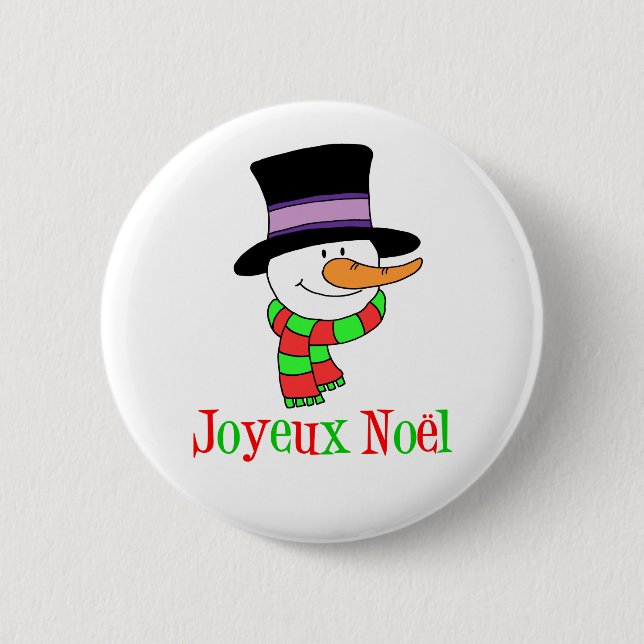Chapa Redonda De 5 Cm French Christmas Snowman Joyeux Noel (Anverso)