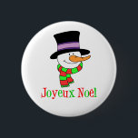 Chapa Redonda De 5 Cm French Christmas Snowman Joyeux Noel<br><div class="desc">French Christmas Snowman Joyeux Noel button. Say Merry Christmas in French with this cute,  cartoon Snowman. Perfect to show off your French heritage and to wish someone a Merry Christmas. Great for school or the office.</div>