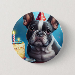 Chapa Redonda De 5 Cm Frenchie Birthday Bash: Un lindo Bulldog francés