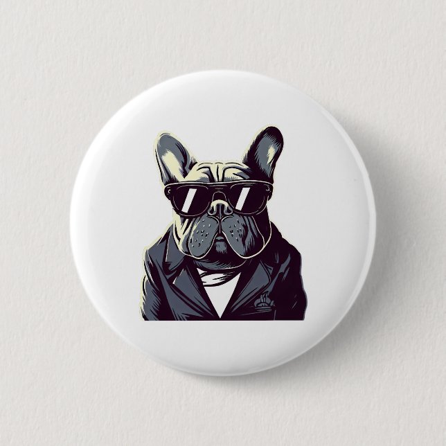 Chapa Redonda De 5 Cm Frenchie El Hombre Fiesta (Anverso)