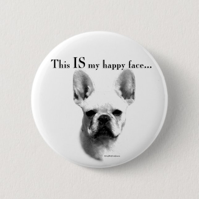 Chapa Redonda De 5 Cm Frenchie Happy Face (Anverso)