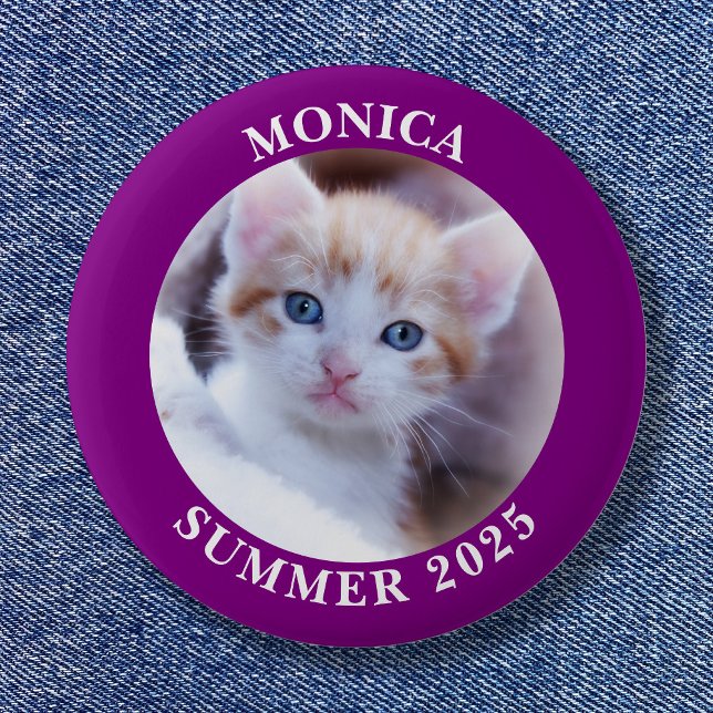 Chapa Redonda De 5 Cm Frontera púrpura de fotografía familiar (Family Photo Purple Border Button)