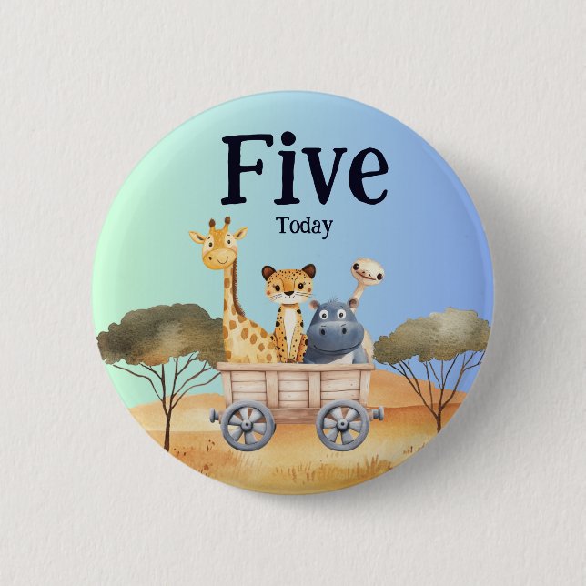 Chapa Redonda De 5 Cm Fun Blue Safari 5th Birthday (Anverso)