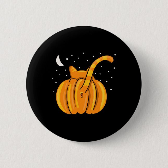 Chapa Redonda De 5 Cm Fun Halloween Cat Butt Pumpkin Naranja Tab (Anverso)