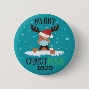 Chapa Redonda De 5 Cm Fun merry Christmask reindeer face mask sanitizer