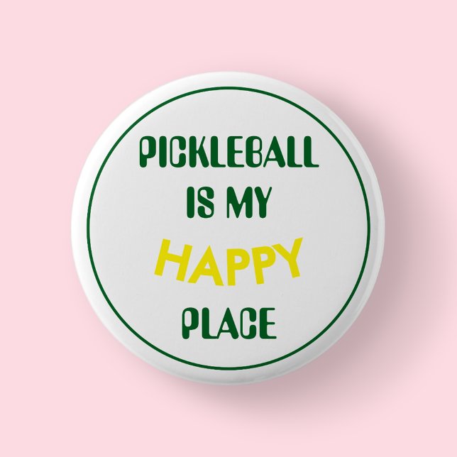 Chapa Redonda De 5 Cm Fun Retro Pickleball Es Mi Lugar Feliz (Pickleball Is My Happy Place Badge)