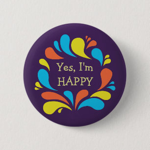 Chapa Redonda De 5 Cm Funky Colorful Swirls Personalizado Textos Feliz