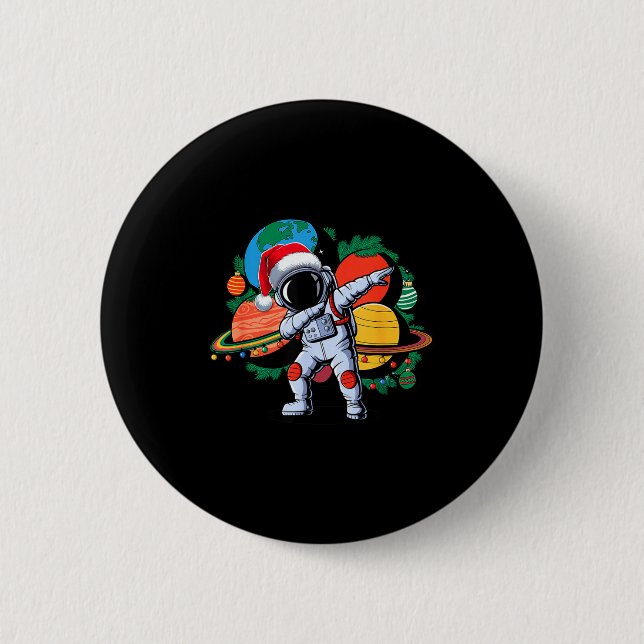 Chapa Redonda De 5 Cm Funny Astronaut Christmas Space Planets Santa Hat  (Anverso)