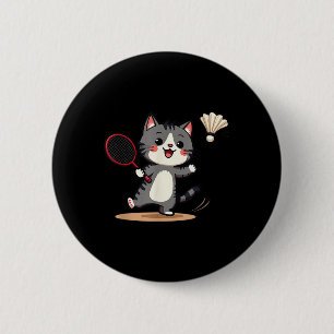 Chapa Redonda De 5 Cm Funny Badminton Cute Cat Racket Hombres Mujeres