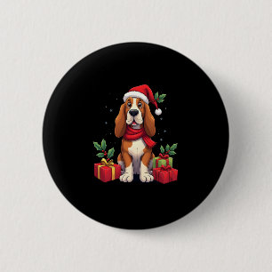 Chapa Redonda De 5 Cm Funny Basset Hound Dog Navidades Traje a Santa Hat