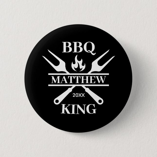 Chapa Redonda De 5 Cm Funny BBQ Grill Master Barbacoa Personalizada King (Anverso)