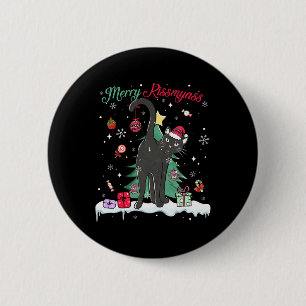 Chapa Redonda De 5 Cm Funny Black Cat Merry Kissmy Santa Hat Tree Chrits