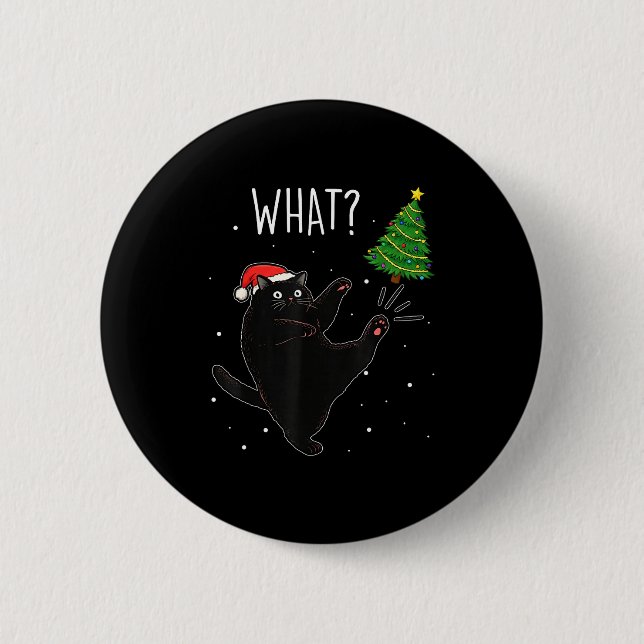 Chapa Redonda De 5 Cm Funny Black Cat What_ Christmas Tree Meme Xmas Men (Anverso)