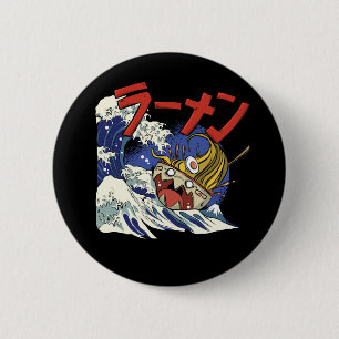 Chapa Redonda De 5 Cm Funny Bowl of Ramen during an ocean storm