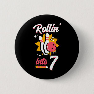 Chapa Redonda De 5 Cm Funny Bowling 7 cumpleaños Rollin' en 7