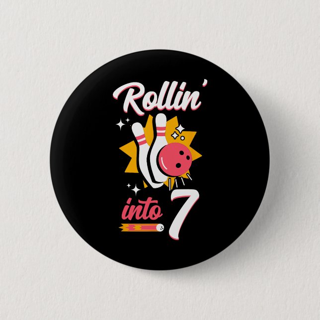 Chapa Redonda De 5 Cm Funny Bowling 7 cumpleaños Rollin' en 7 (Anverso)