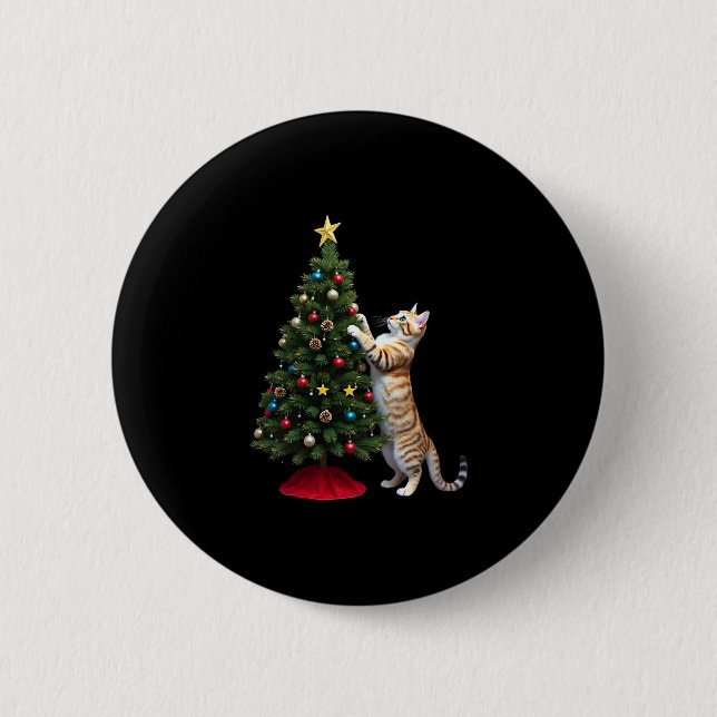 Chapa Redonda De 5 Cm Funny Cat Christmas Tree Xmas Gifts Men Women Kids (Anverso)