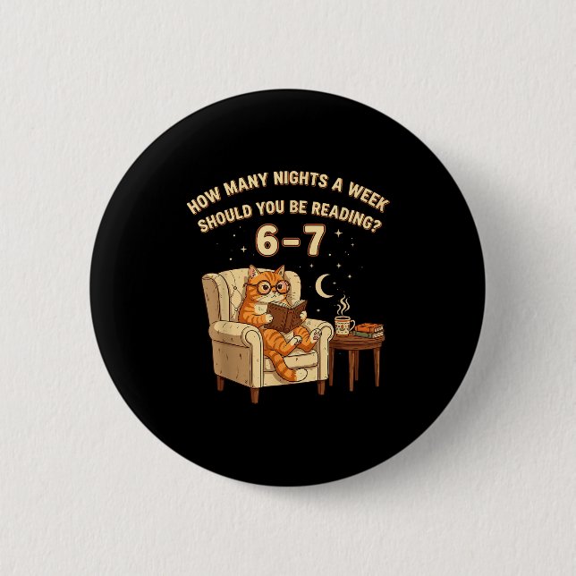 Chapa Redonda De 5 Cm Funny Cat Reading 6-7 Meme Englieacher Book Lover  (Anverso)
