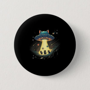 Chapa Redonda De 5 Cm Funny Cat Ufo Cute Kitty Space Spaceship Alien Aes