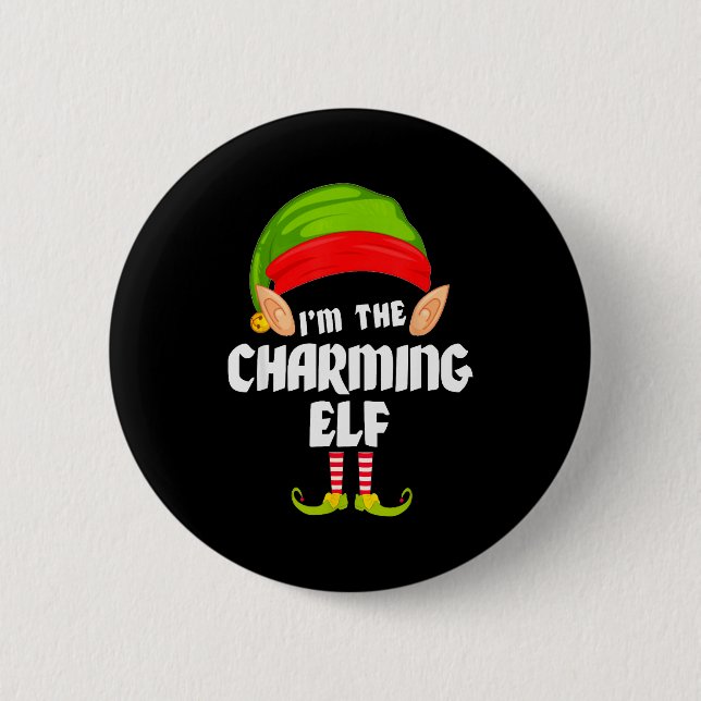 Chapa Redonda De 5 Cm Funny Charming Elf Matching Family Group Pj Christ (Anverso)