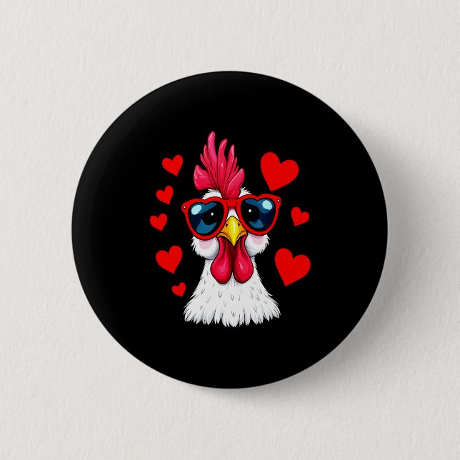 Chapa Redonda De 5 Cm Funny Chicken Valentines Day Heart Chicken Couple  (Anverso)