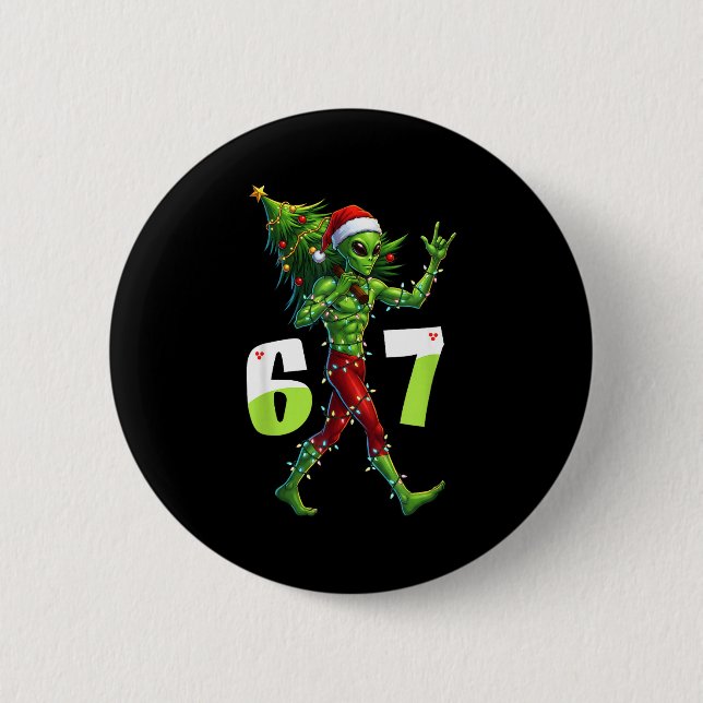 Chapa Redonda De 5 Cm Funny Christmas Alien Six Seven Meme 67 Santa Hat  (Anverso)