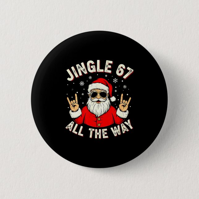 Chapa Redonda De 5 Cm Funny Christmas Six Seven Santa Rock N' Roll Hands (Anverso)