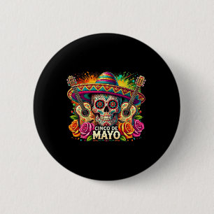 Chapa Redonda De 5 Cm Funny Cinco De Mayo Skeleton Fiesta Sombrero