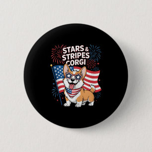 Chapa Redonda De 5 Cm Funny Corgi Equipo Estadounidense Patriótico Cuart