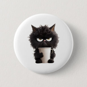 Chapa Redonda De 5 Cm Funny Cute Black Cat Coffee Angry