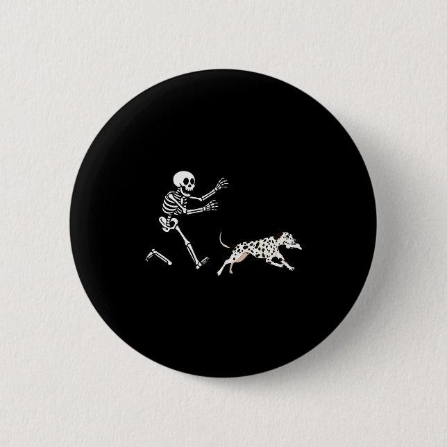 Chapa Redonda De 5 Cm Funny Dalmatian Running Skeleton Halloween  (Anverso)