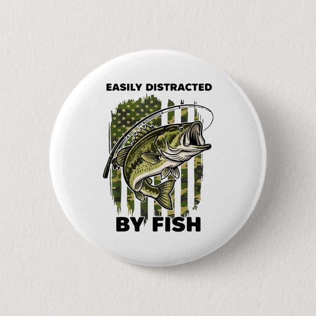 Chapa Redonda De 5 Cm Funny Easily Distracted By Camo B Fish American Fl (Anverso)