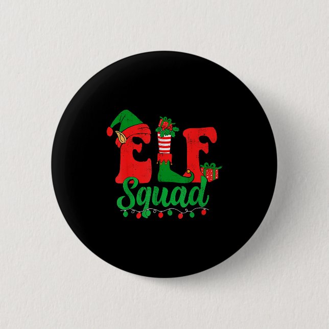 Chapa Redonda De 5 Cm Funny Elf Squad Santa Hat Family Matching Christma (Anverso)