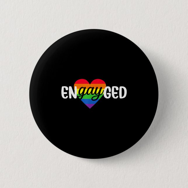 Chapa Redonda De 5 Cm Funny Engayged Gay Couple Engagement Party Rainbow (Anverso)