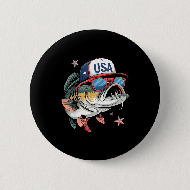 Chapa Redonda De 5 Cm Funny Fishing &amp; Fisherman Gift American Flag  (Anverso)