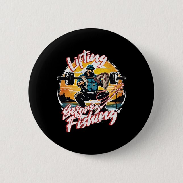 Chapa Redonda De 5 Cm Funny Fishing Fisherman A Weightlifting Gym Bodybu (Anverso)
