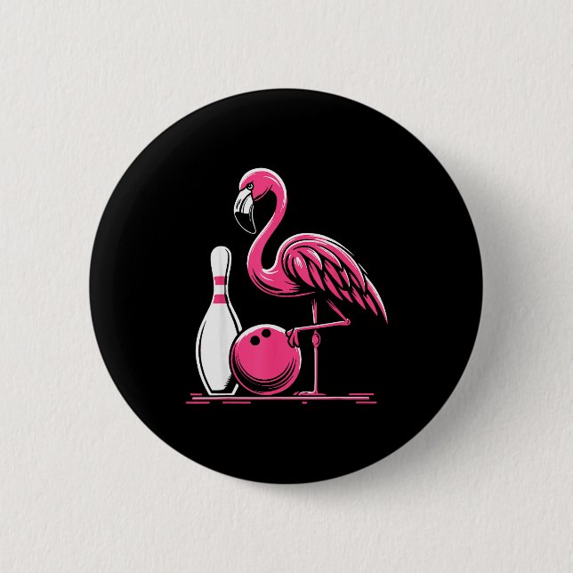 Chapa Redonda De 5 Cm Funny Flamingo Bowling N Bowl Bowler  (Anverso)