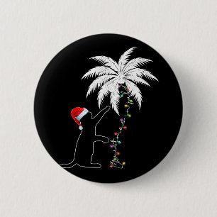 Chapa Redonda De 5 Cm Funny Gato Negro Santa Hat Navidades Hawái En Ju