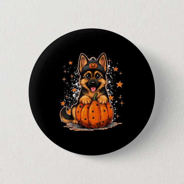 Chapa Redonda De 5 Cm Funny German Shepherd Dog Halloween Pumpkin Graphi (Anverso)