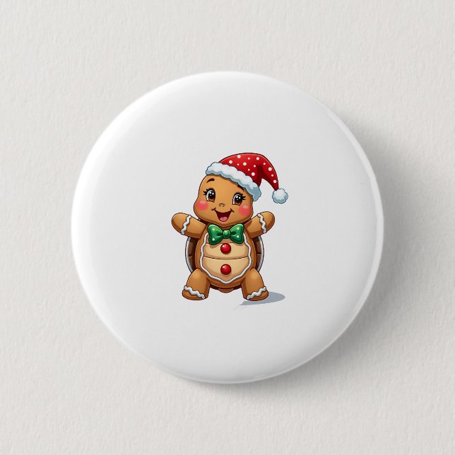 Chapa Redonda De 5 Cm Funny Gingerbread Man Turtle Christmas Womens Mens (Anverso)