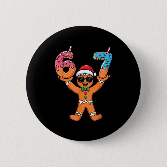 Chapa Redonda De 5 Cm Funny Gingerbread Six Seven Meme Christmas Brainro (Anverso)